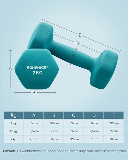 SONGMICS dumbbell set short dumbbells dumbbell set 12kg hexagon neoprene dumbbells